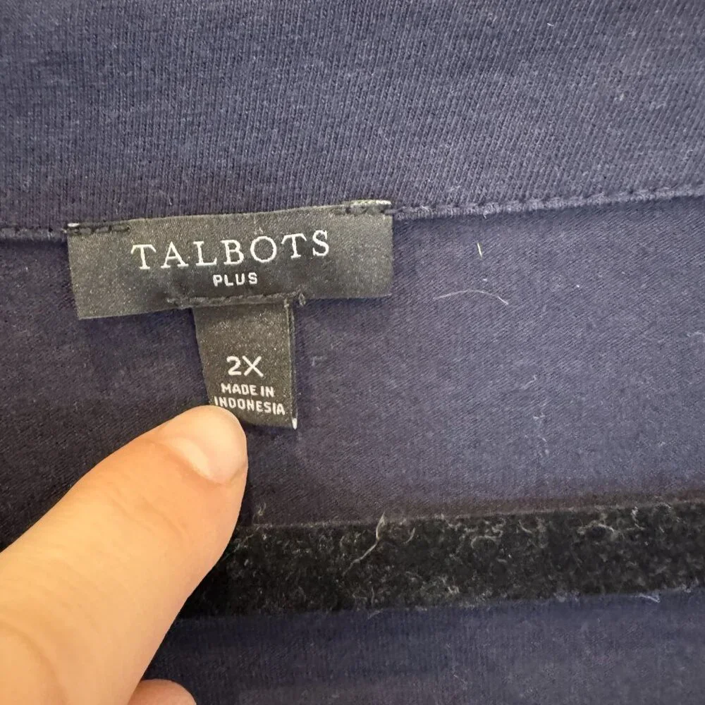 Talbots 2xl Navy with White Lace Detail 3/4 Length Sleeves EUC